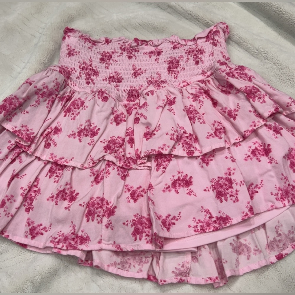 Altar'd State Pink Floral Tiered Skirt